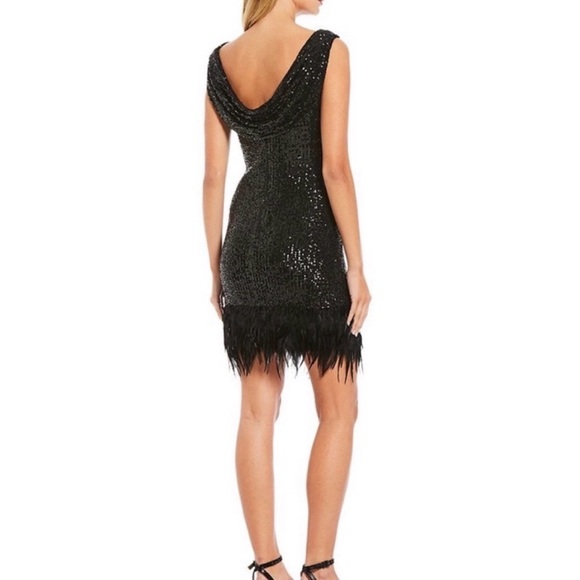 Sequin minidress with feather hemline - Picture 2 of 6